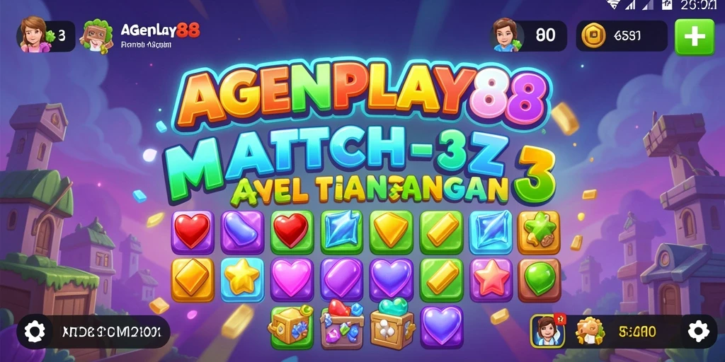 Screenshot utama AGENPLAY88 menampilkan gameplay Match-3 yang menyenangkan.