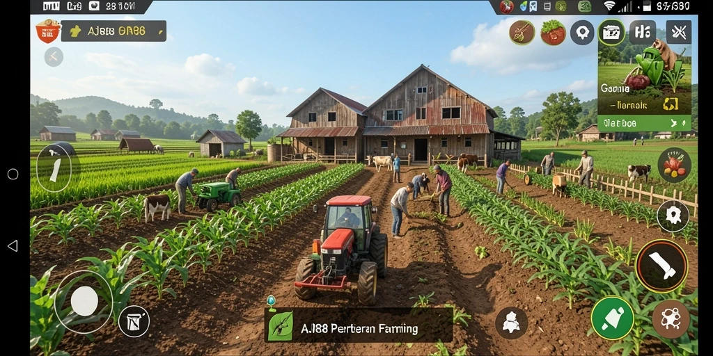 Tampilan gameplay AJR88 dengan ladang yang subur dan grafis menarik.