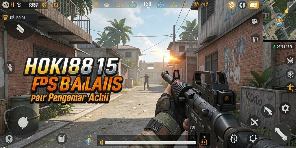 Screenshot HOKI8815 menampilkan pertempuran intens dalam game FPS.