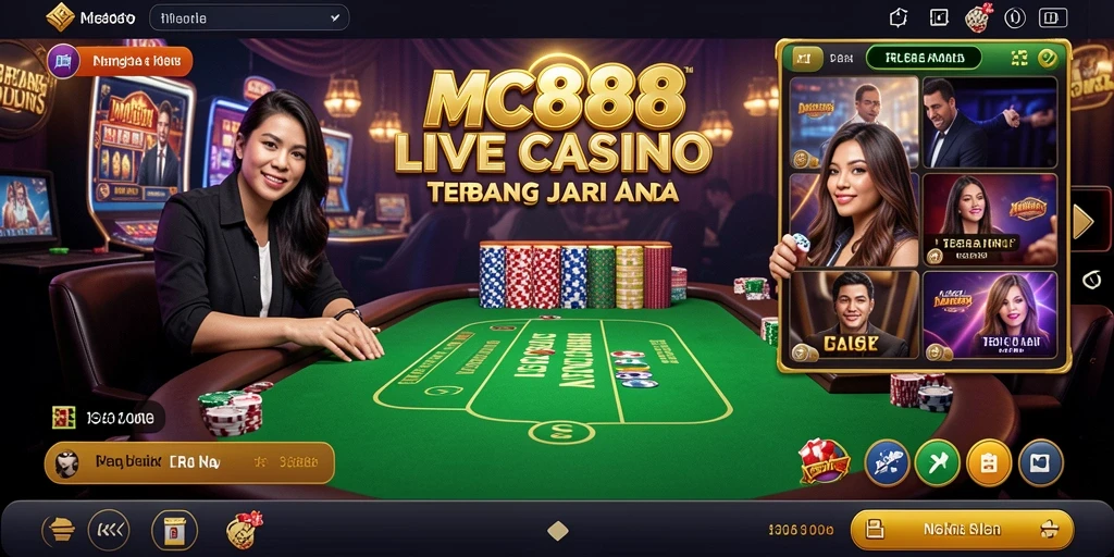 Tangkapan layar gameplay MC888 dengan dealer langsung dan pengalaman interaktif.