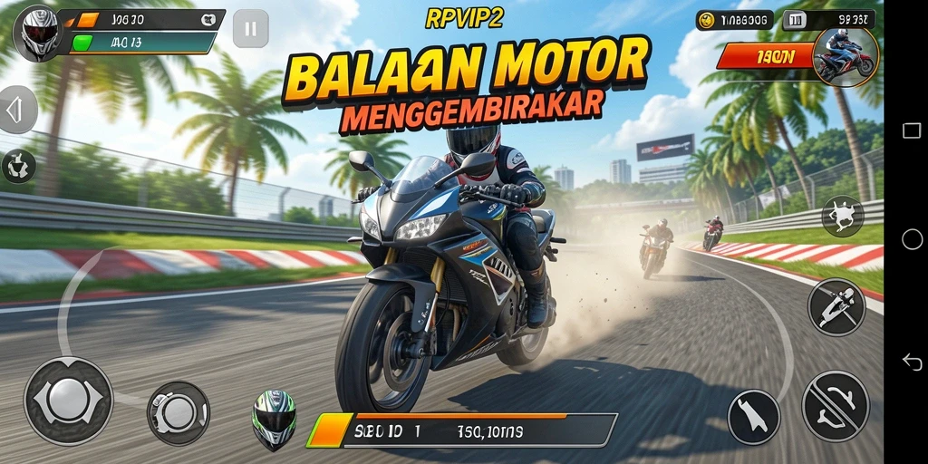 Tampilan gameplay RPVIP2 yang penuh aksi di trek balapan.