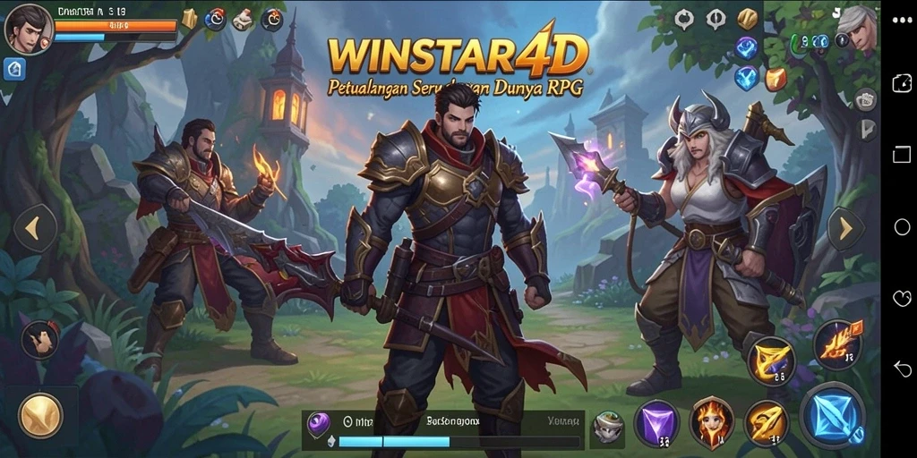 Screenshot gameplay RPG WINSTAR4D yang menampilkan pertarungan epik.